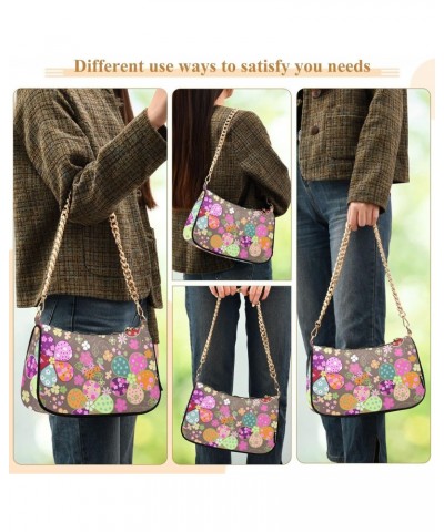 Colorful Floral Flowers Shoulder Bag for Women Fabric Crescent Handbag with Zipper Chain Clutch Purses for Girls Travel Party...