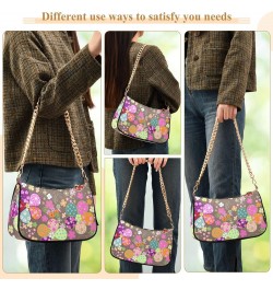 Colorful Floral Flowers Shoulder Bag for Women Fabric Crescent Handbag with Zipper Chain Clutch Purses for Girls Travel Party...