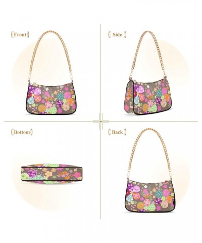 Colorful Floral Flowers Shoulder Bag for Women Fabric Crescent Handbag with Zipper Chain Clutch Purses for Girls Travel Party...