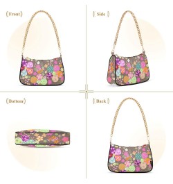 Colorful Floral Flowers Shoulder Bag for Women Fabric Crescent Handbag with Zipper Chain Clutch Purses for Girls Travel Party...