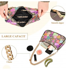 Colorful Floral Flowers Shoulder Bag for Women Fabric Crescent Handbag with Zipper Chain Clutch Purses for Girls Travel Party...