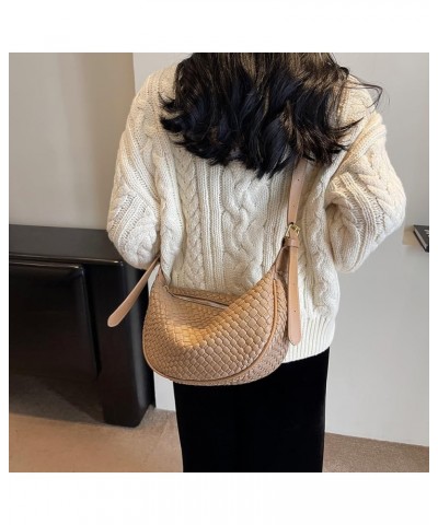 Women's Woven Crossbody Bag Y2k Fashion Shoulder Bag Handbag Clutch Bag Classic Retro Shoulder Bag Khaki $10.78 Totes