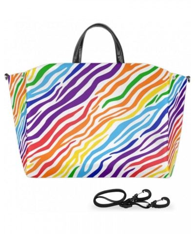 Rainbow Zebra Print Large Tote Bag for Women Travel Should Bag Big Oversized Totes Waterproof Animal Crossbody Tote Bag with ...