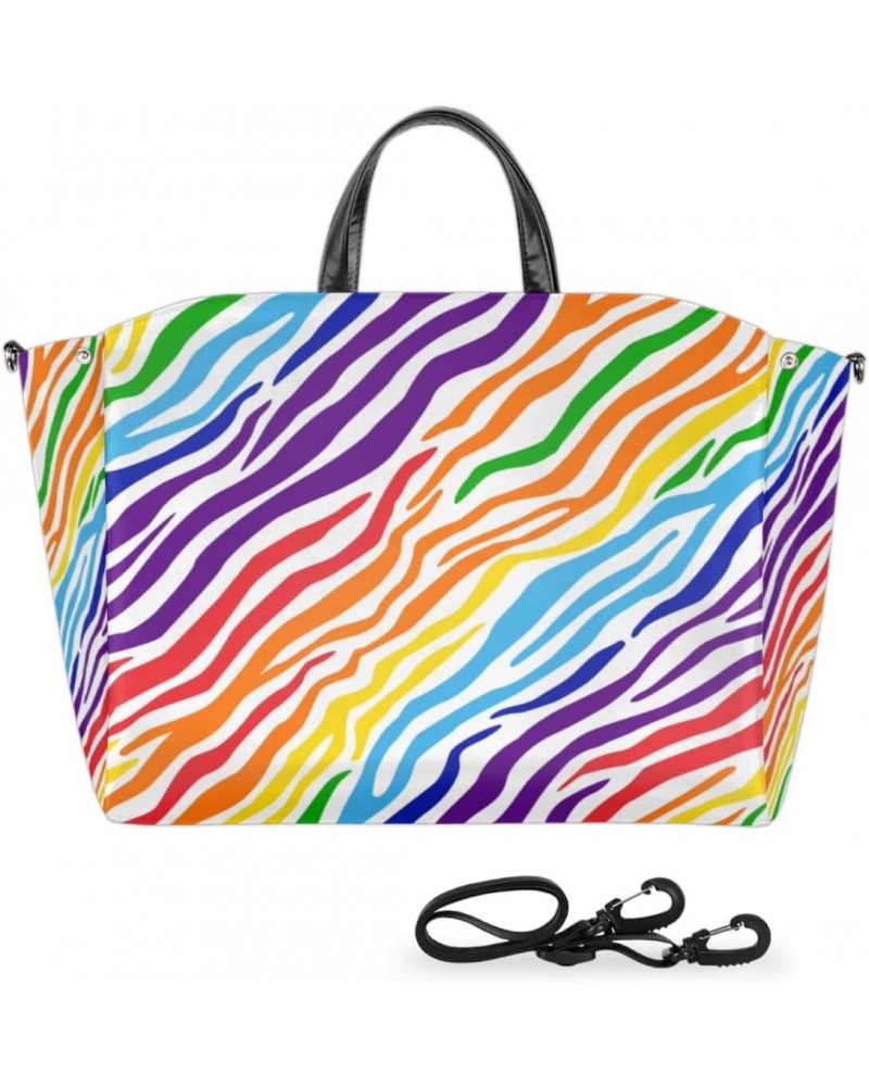 Rainbow Zebra Print Large Tote Bag for Women Travel Should Bag Big Oversized Totes Waterproof Animal Crossbody Tote Bag with ...