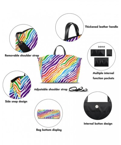 Rainbow Zebra Print Large Tote Bag for Women Travel Should Bag Big Oversized Totes Waterproof Animal Crossbody Tote Bag with ...