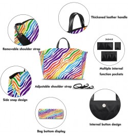 Rainbow Zebra Print Large Tote Bag for Women Travel Should Bag Big Oversized Totes Waterproof Animal Crossbody Tote Bag with ...