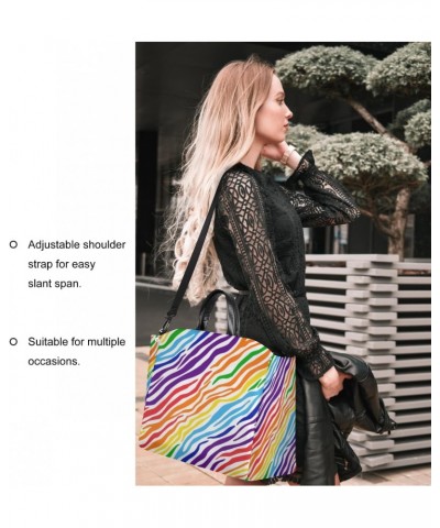 Rainbow Zebra Print Large Tote Bag for Women Travel Should Bag Big Oversized Totes Waterproof Animal Crossbody Tote Bag with ...