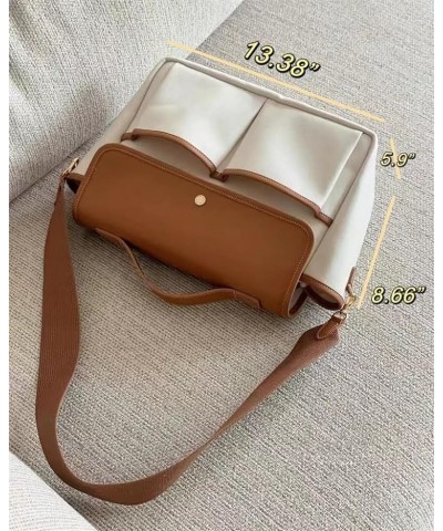 Small Canvas Tote Bag with Pockets Cute Crossbody Tote Bag Aesthetic Designer Handbags Plain Everything Tote Bag Brown $11.47...