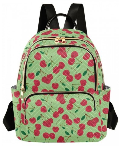 Sweet Red Rip Cherry Berries on Green Casual Fashion Polyester Travel Rucksack Shoulder Bag Color Small $21.82 Backpacks