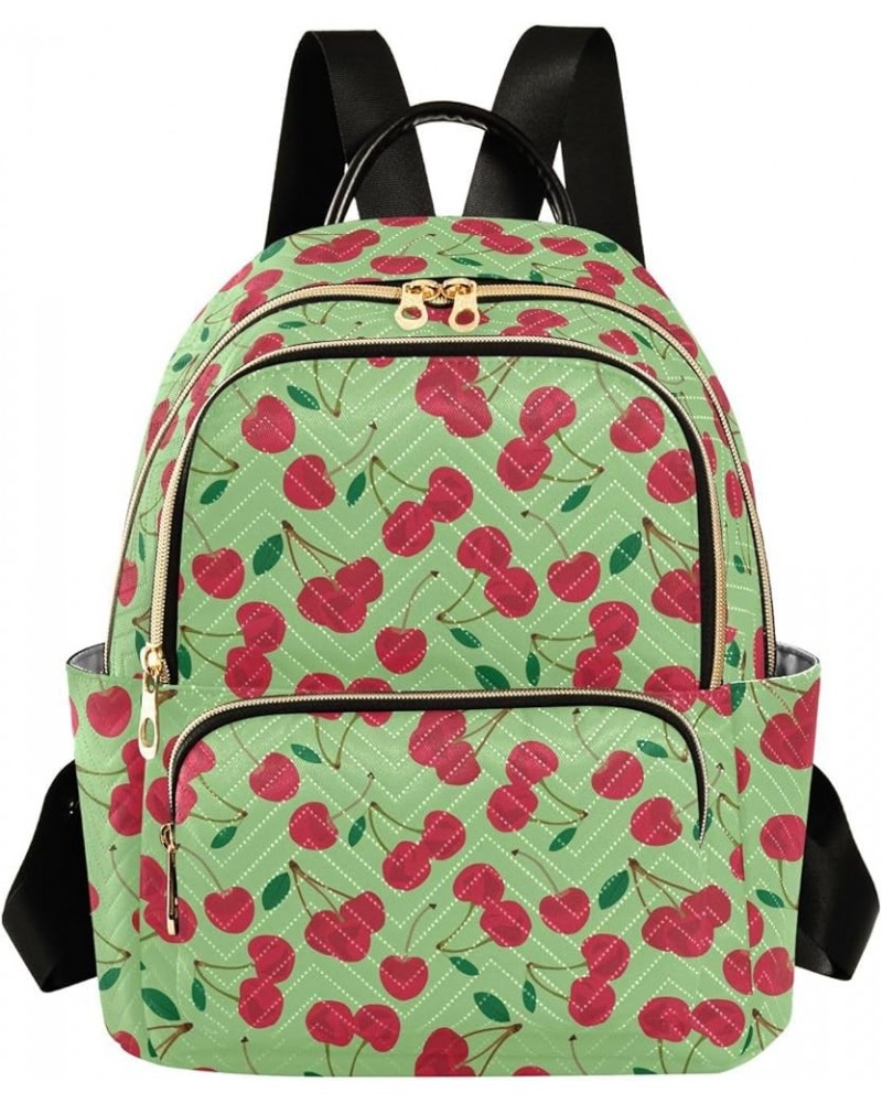 Sweet Red Rip Cherry Berries on Green Casual Fashion Polyester Travel Rucksack Shoulder Bag Color Small $21.82 Backpacks