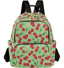 Sweet Red Rip Cherry Berries on Green Casual Fashion Polyester Travel Rucksack Shoulder Bag Color Small $21.82 Backpacks