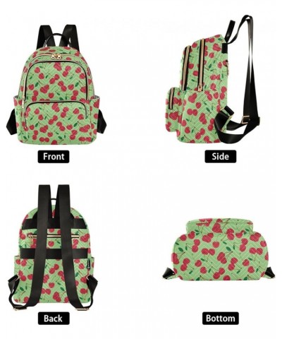 Sweet Red Rip Cherry Berries on Green Casual Fashion Polyester Travel Rucksack Shoulder Bag Color Small $21.82 Backpacks