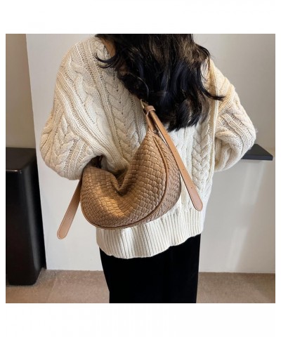 Women's Woven Crossbody Bag Y2k Fashion Shoulder Bag Handbag Clutch Bag Classic Retro Shoulder Bag Khaki $10.78 Totes