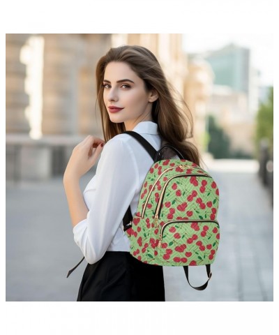 Sweet Red Rip Cherry Berries on Green Casual Fashion Polyester Travel Rucksack Shoulder Bag Color Small $21.82 Backpacks