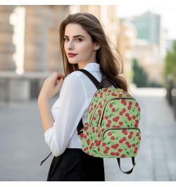 Sweet Red Rip Cherry Berries on Green Casual Fashion Polyester Travel Rucksack Shoulder Bag Color Small $21.82 Backpacks