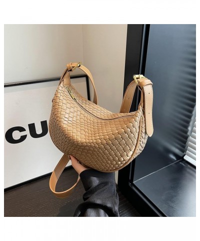 Women's Woven Crossbody Bag Y2k Fashion Shoulder Bag Handbag Clutch Bag Classic Retro Shoulder Bag Khaki $10.78 Totes