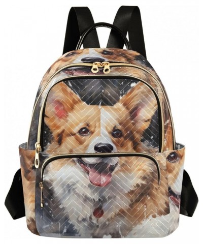 Medium Fashion Backpack for Women Cute Corgi-dog Print Ladies Travel Daypack Aesthetic Shoulder Bag 11.4×6.1×14.1 IN $16.92 B...