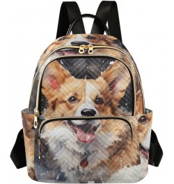 Medium Fashion Backpack for Women Cute Corgi-dog Print Ladies Travel Daypack Aesthetic Shoulder Bag 11.4×6.1×14.1 IN $16.92 B...