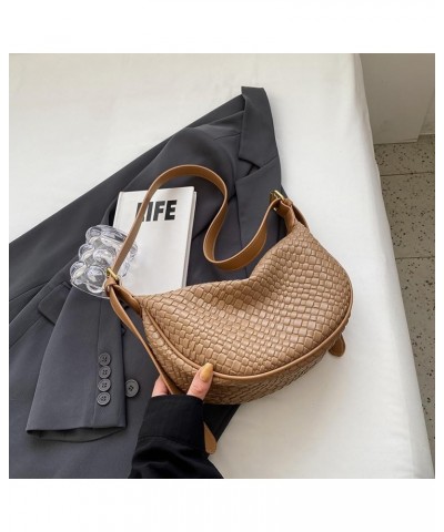 Women's Woven Crossbody Bag Y2k Fashion Shoulder Bag Handbag Clutch Bag Classic Retro Shoulder Bag Khaki $10.78 Totes