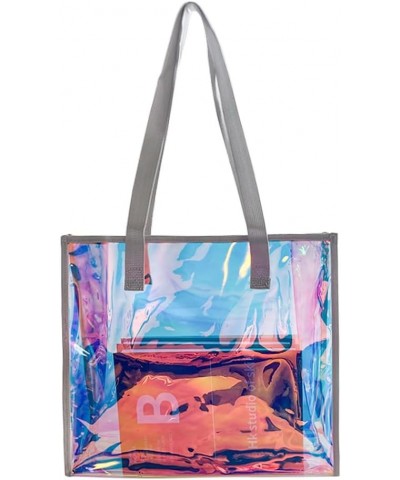 Iridescent Clear Tote Bag, Fashion Holographic Waterproof Beach Bag, Shoulder Handbag for Shopping, Gym, Travel Holographic B...