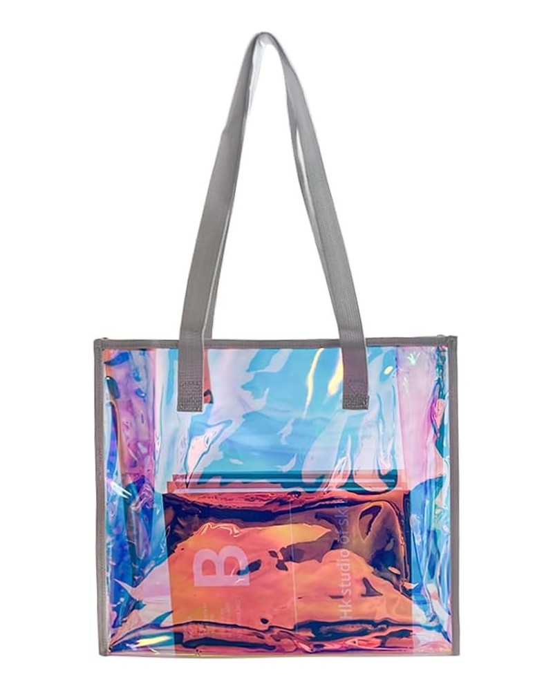 Iridescent Clear Tote Bag, Fashion Holographic Waterproof Beach Bag, Shoulder Handbag for Shopping, Gym, Travel Holographic B...