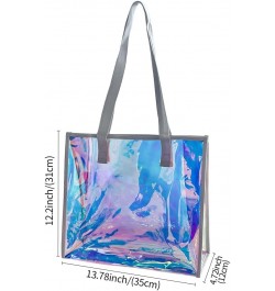 Iridescent Clear Tote Bag, Fashion Holographic Waterproof Beach Bag, Shoulder Handbag for Shopping, Gym, Travel Holographic B...