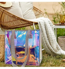 Iridescent Clear Tote Bag, Fashion Holographic Waterproof Beach Bag, Shoulder Handbag for Shopping, Gym, Travel Holographic B...