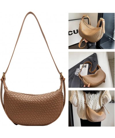 Women's Woven Crossbody Bag Y2k Fashion Shoulder Bag Handbag Clutch Bag Classic Retro Shoulder Bag Khaki $10.78 Totes