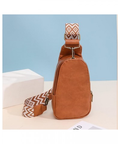 Women Chest Bag Sling Bag Small Crossbody PU Leather Satchel Daypack for Lady Shopping Travel with Shoulder Strap Brown $14.5...