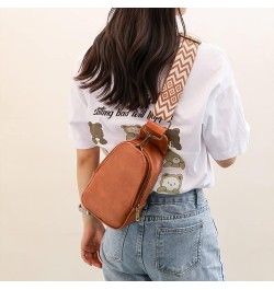 Women Chest Bag Sling Bag Small Crossbody PU Leather Satchel Daypack for Lady Shopping Travel with Shoulder Strap Brown $14.5...