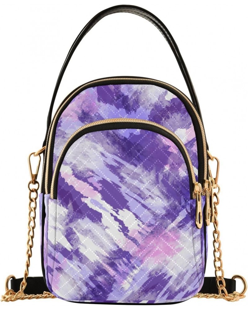 Purple Tie Dye Quilted Crossbody Bag for Women, Small Cell Phone Bag Shoulder Handbags Purse with Leather Strap $13.77 Crossb...