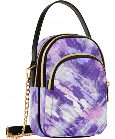 Purple Tie Dye Quilted Crossbody Bag for Women, Small Cell Phone Bag Shoulder Handbags Purse with Leather Strap $13.77 Crossb...