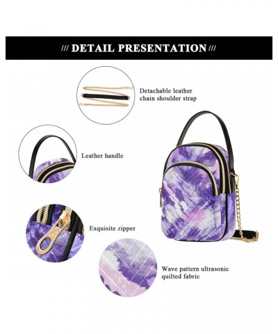 Purple Tie Dye Quilted Crossbody Bag for Women, Small Cell Phone Bag Shoulder Handbags Purse with Leather Strap $13.77 Crossb...