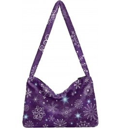 Violet Christmas Snowflakes Furry Tote Bag for Women Crossbody Bag Crossbody Bag Purse Furry Soft Bag with Zipper for Fall Wi...