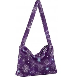 Violet Christmas Snowflakes Furry Tote Bag for Women Crossbody Bag Crossbody Bag Purse Furry Soft Bag with Zipper for Fall Wi...