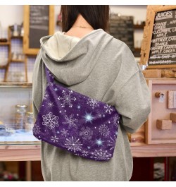 Violet Christmas Snowflakes Furry Tote Bag for Women Crossbody Bag Crossbody Bag Purse Furry Soft Bag with Zipper for Fall Wi...