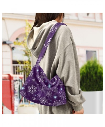 Violet Christmas Snowflakes Furry Tote Bag for Women Crossbody Bag Crossbody Bag Purse Furry Soft Bag with Zipper for Fall Wi...