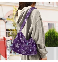 Violet Christmas Snowflakes Furry Tote Bag for Women Crossbody Bag Crossbody Bag Purse Furry Soft Bag with Zipper for Fall Wi...