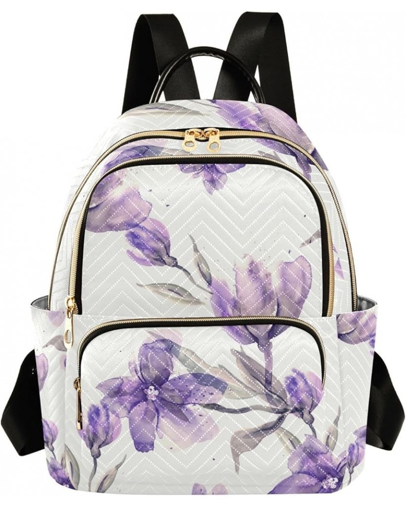 Women Backpack Watercolor Purple Flower Anti-Theft Travel Backpack with Luggage Belt Lightweight Handbag Lady Purse Roomy Dou...