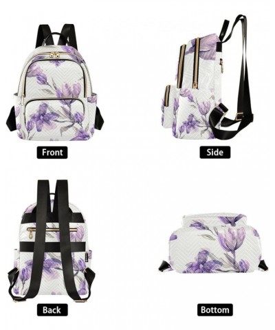 Women Backpack Watercolor Purple Flower Anti-Theft Travel Backpack with Luggage Belt Lightweight Handbag Lady Purse Roomy Dou...