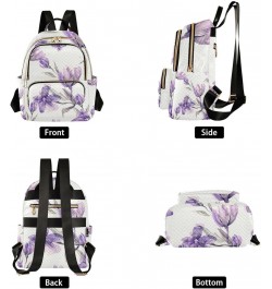 Women Backpack Watercolor Purple Flower Anti-Theft Travel Backpack with Luggage Belt Lightweight Handbag Lady Purse Roomy Dou...