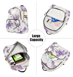 Women Backpack Watercolor Purple Flower Anti-Theft Travel Backpack with Luggage Belt Lightweight Handbag Lady Purse Roomy Dou...