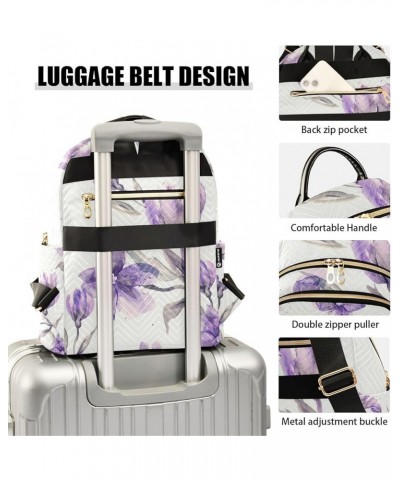 Women Backpack Watercolor Purple Flower Anti-Theft Travel Backpack with Luggage Belt Lightweight Handbag Lady Purse Roomy Dou...