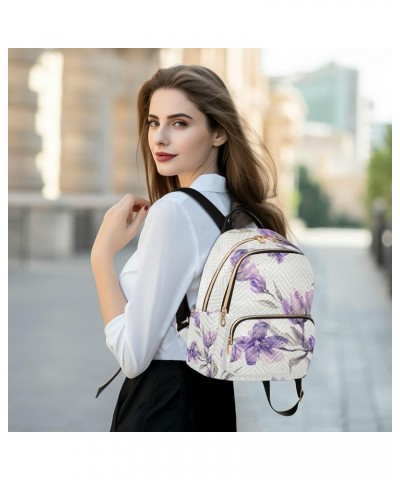 Women Backpack Watercolor Purple Flower Anti-Theft Travel Backpack with Luggage Belt Lightweight Handbag Lady Purse Roomy Dou...