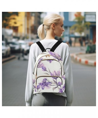 Women Backpack Watercolor Purple Flower Anti-Theft Travel Backpack with Luggage Belt Lightweight Handbag Lady Purse Roomy Dou...