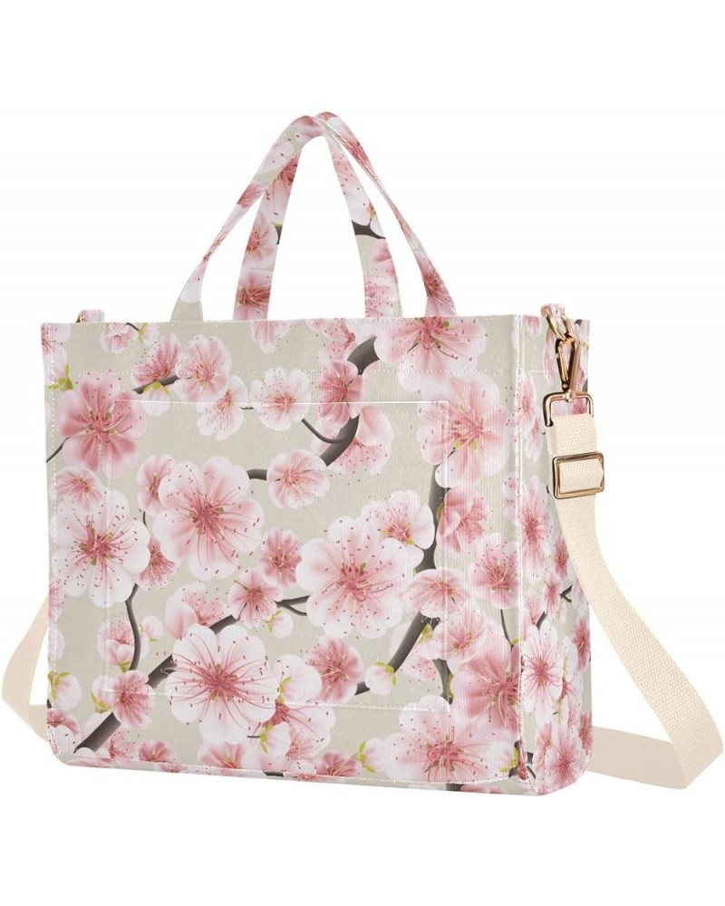 Pink Blossom Japanese Tote Bag for Women Corduroy Satchel Purses and Shoulder Bag for Office Trip Gifts Multi $9.68 Satchels