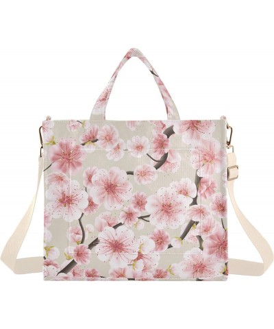 Pink Blossom Japanese Tote Bag for Women Corduroy Satchel Purses and Shoulder Bag for Office Trip Gifts Multi $9.68 Satchels