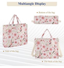 Pink Blossom Japanese Tote Bag for Women Corduroy Satchel Purses and Shoulder Bag for Office Trip Gifts Multi $9.68 Satchels