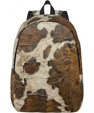 Brown Cowhide Art Print Casual Double Shoulder Daypack,Anti-Theft Travel Canvas Backpack For Men And Women Black Medium $18.9...