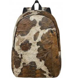 Brown Cowhide Art Print Casual Double Shoulder Daypack,Anti-Theft Travel Canvas Backpack For Men And Women Black Medium $18.9...